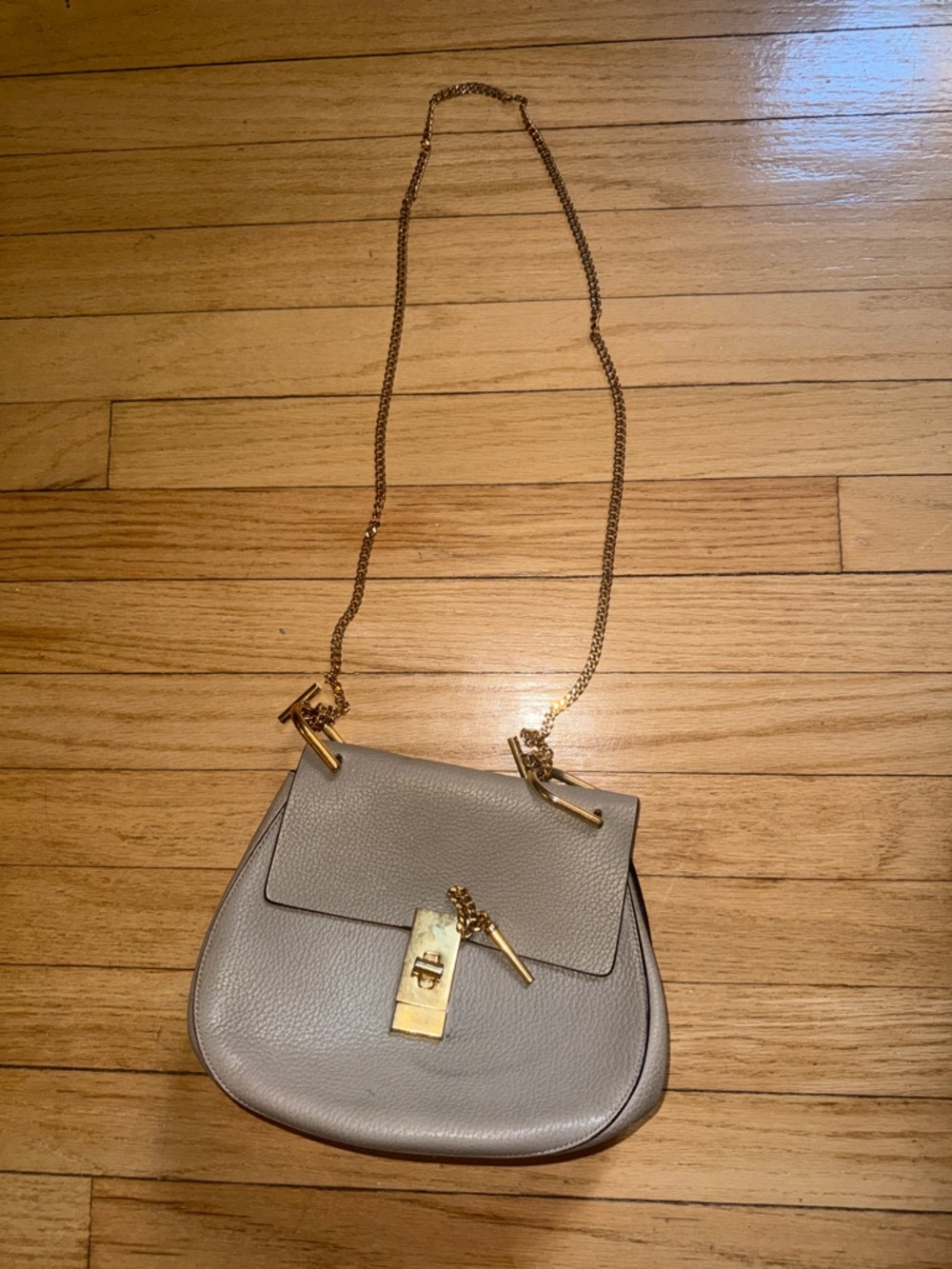Chloe Gray Pebbled Leather Crossbody with Gold Hardware